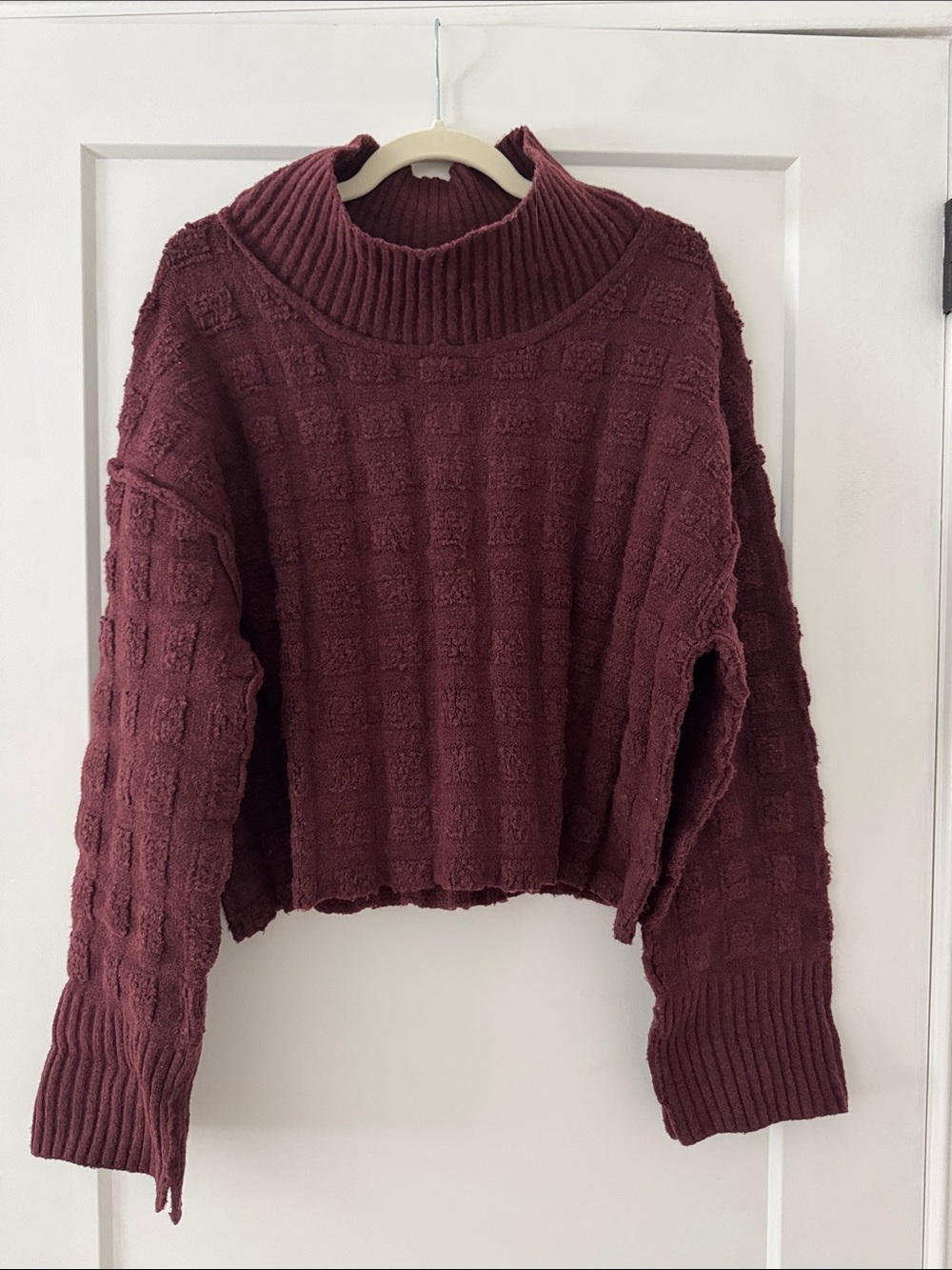 We The Free Cropped Textured Turtleneck Sweater - Burgundy
